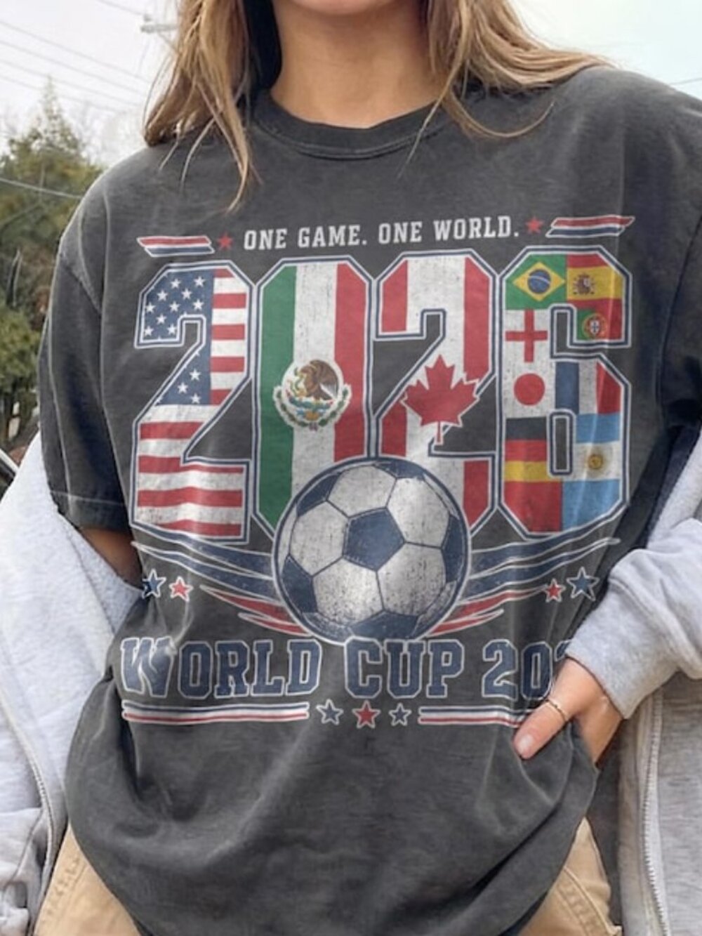 World Cup 2026 Soccer Tee – USA, Mexico & Canada Fan Shirt, Stadium Style Top, C